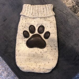 Pet Sweater Tan with Dark Brown paw print on the back Size Small.